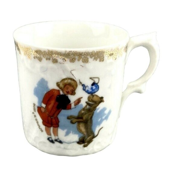 Vintage Buster Brown Child's Porcelain Cup Mug Advertisement Gold Trim 2.75" Hig - Picture 7 of 8